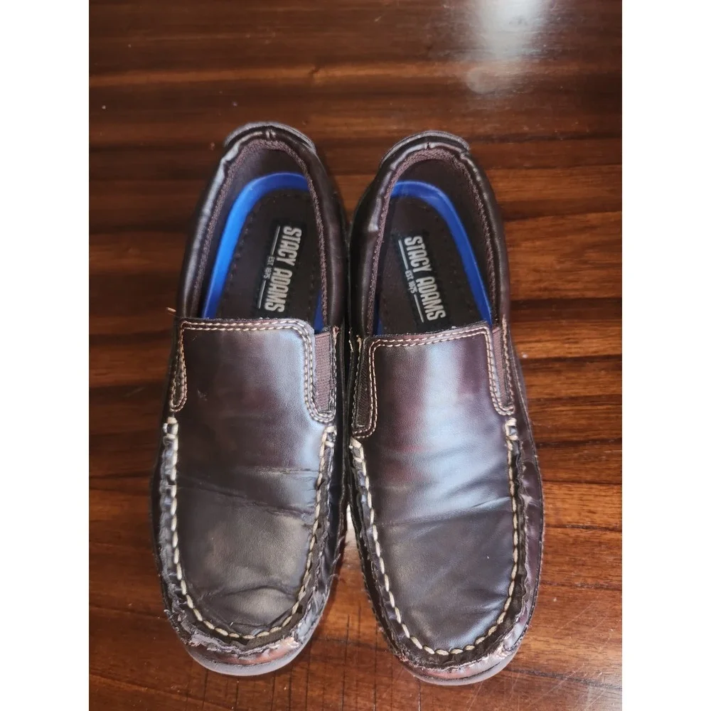 Stacy Adams Youth Boys Porter Brown Leather Slip-On Loafers Shoes - Size 3